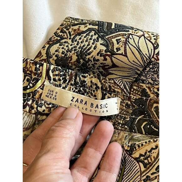 Zara High Waist Floral Casual Trousers With Velvet Stripe Size Small - Picture 9 of 13